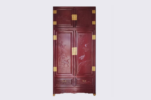 潮南高端中式家居装修深红色纯实木衣柜